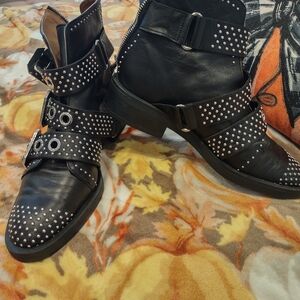 Zara Black Studded Combat Boots